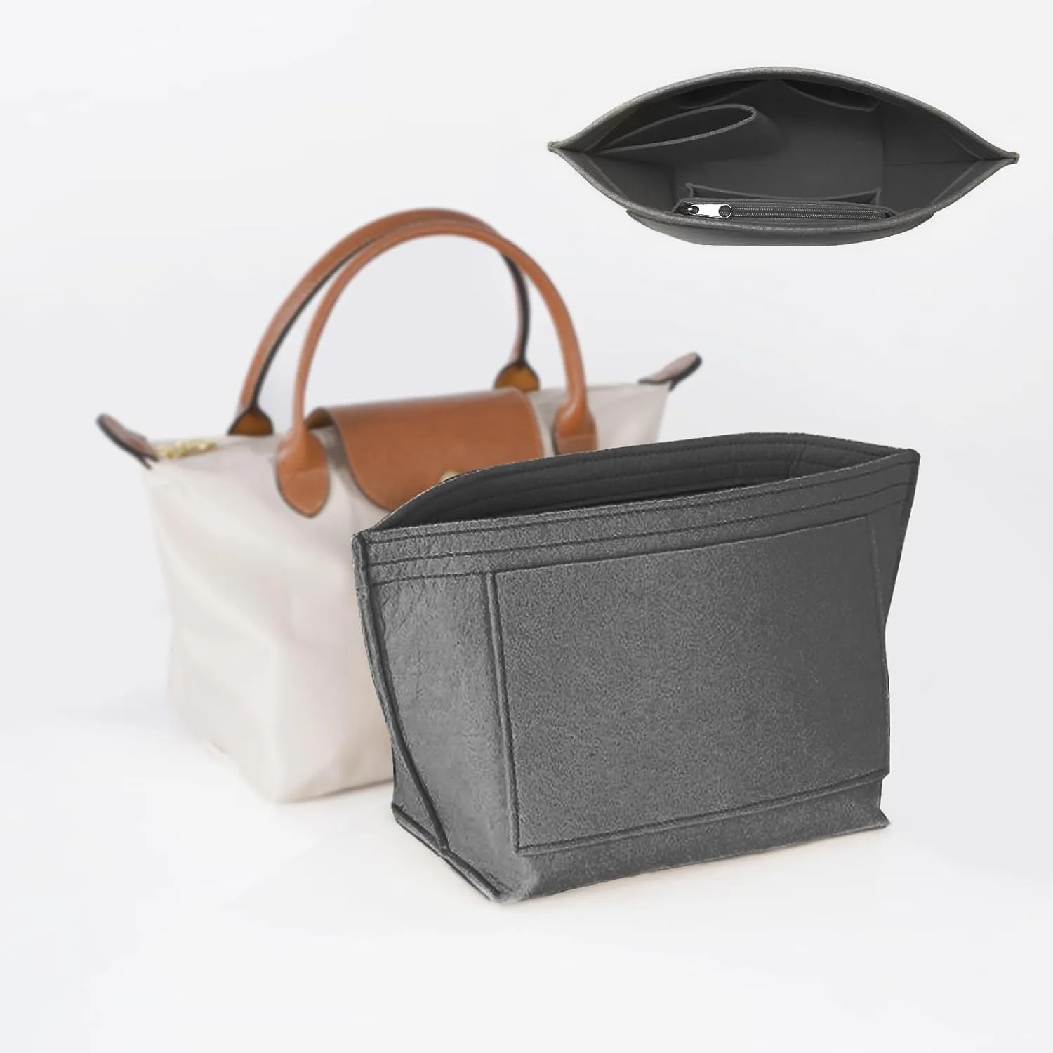 Hap Tim Bag Organizer For Tote, Travel Bag Organizer Insert For Longchamp, Makeup Purse Organizer Bag, Medium, Beige