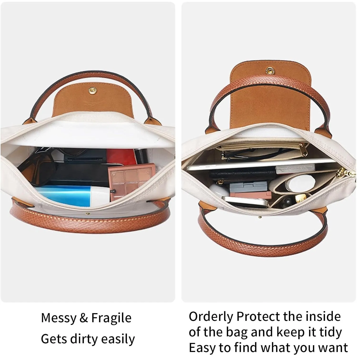 Hap Tim Bag Organizer For Tote, Travel Bag Organizer Insert For Longchamp, Makeup Purse Organizer Bag, Medium, Beige