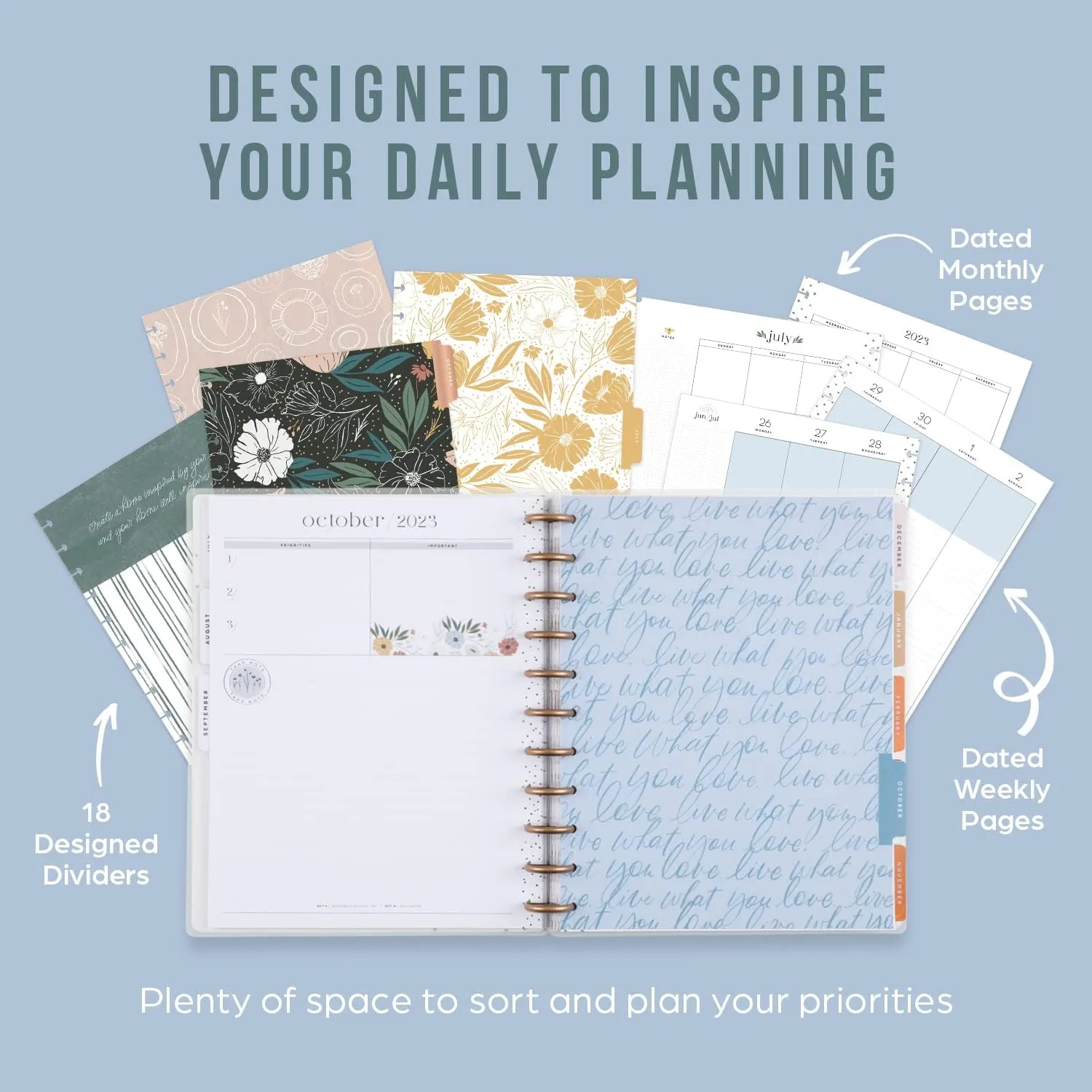 Happy Planner 2023 Daily Planner and Calendar, 18-Month Daily, Weekly, and Monthly July 2023–Dec. 2024 Planner, Vertical Layout with Lines, Homesteader Theme, Big Size, 8 1/2 Inches by 11 Inches