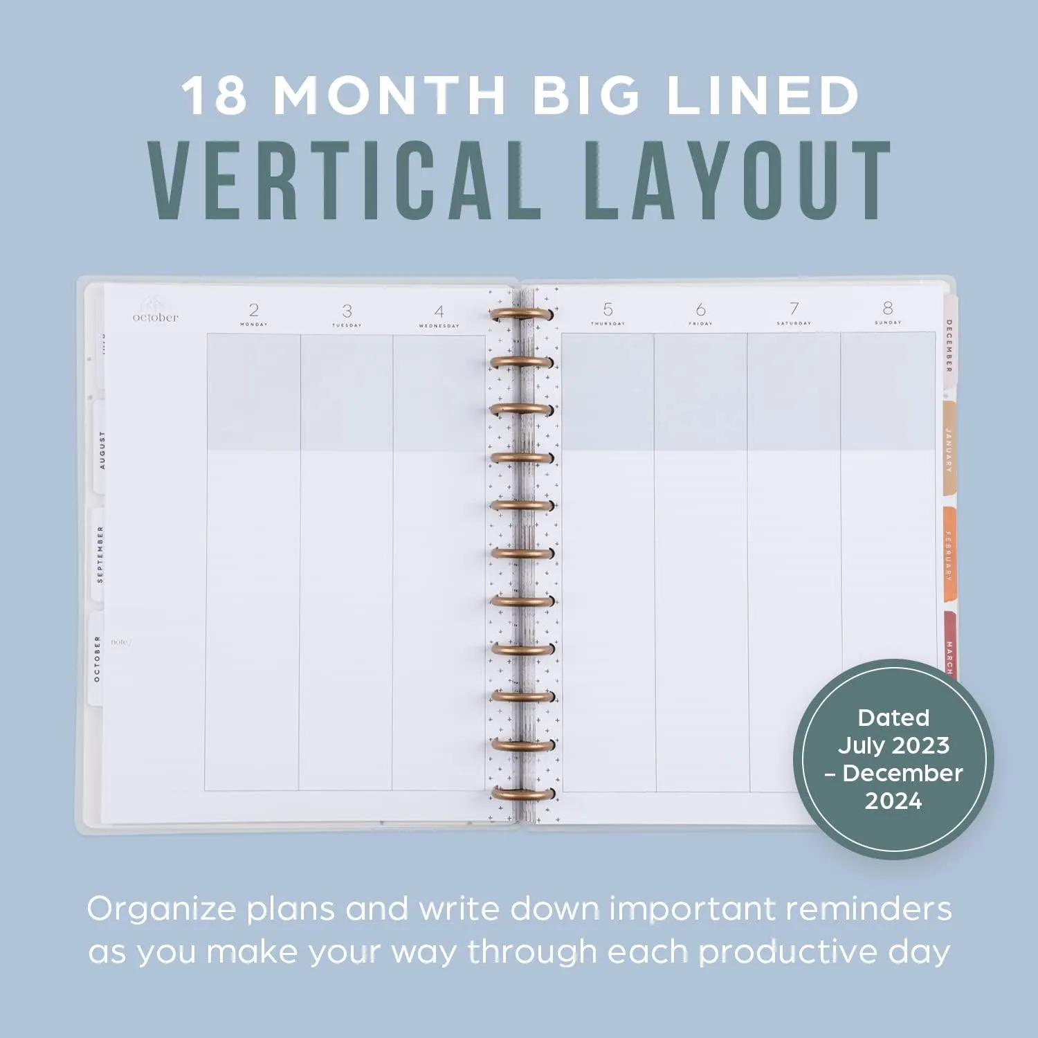 Happy Planner 2023 Daily Planner and Calendar, 18-Month Daily, Weekly, and Monthly July 2023–Dec. 2024 Planner, Vertical Layout with Lines, Homesteader Theme, Big Size, 8 1/2 Inches by 11 Inches