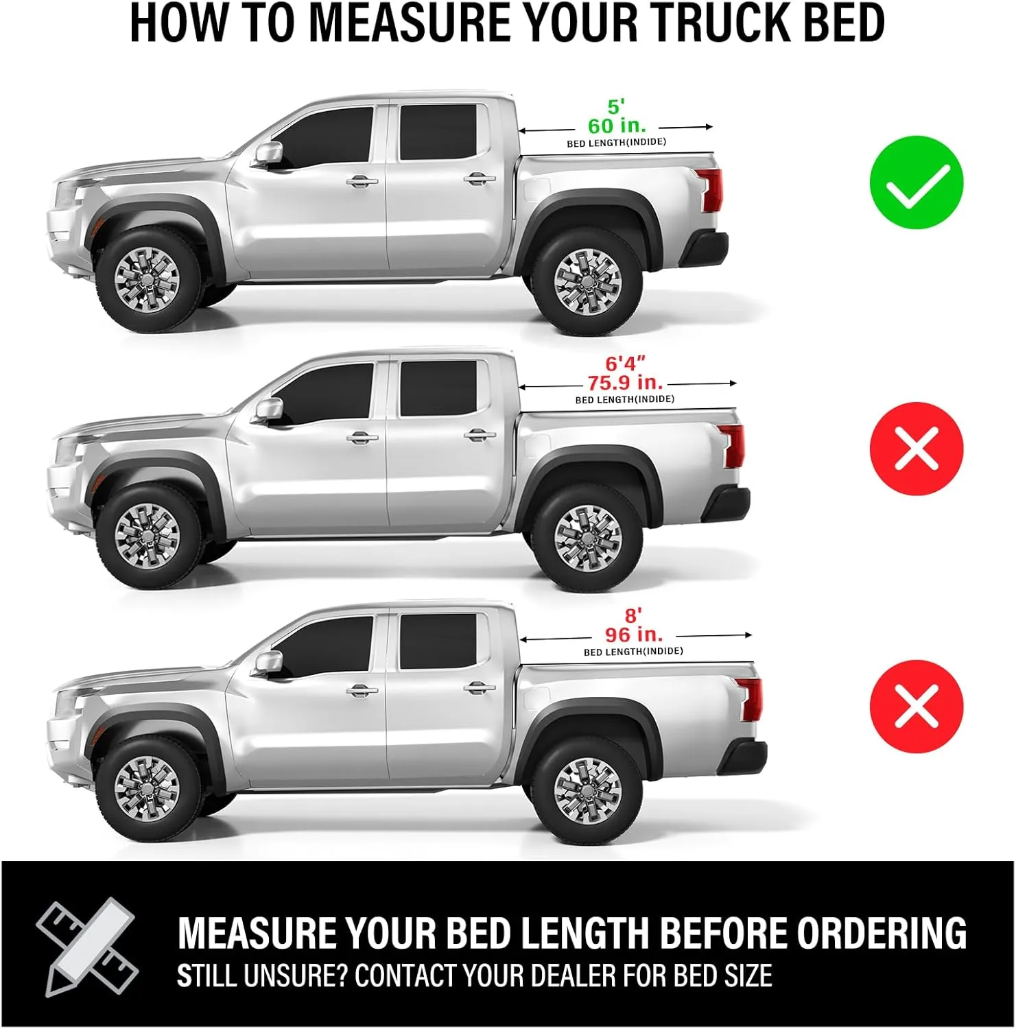 Hard Low Profile Quad-Fold Aluminum Truck Bed Tonneau Cover Compatible with 2023-2025 Nissan Frontier 5ft Bed (60")