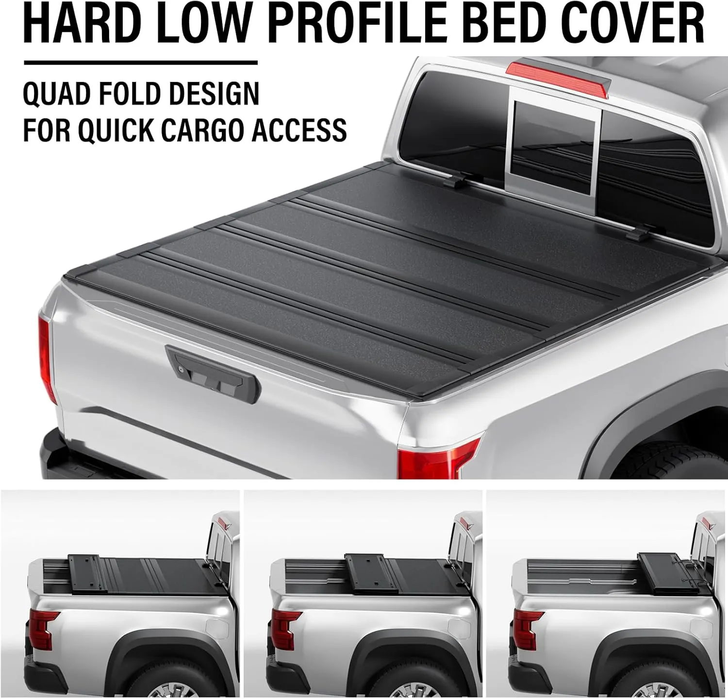 Hard Low Profile Quad-Fold Aluminum Truck Bed Tonneau Cover Compatible with 2023-2025 Nissan Frontier 5ft Bed (60")