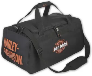 Harley-Davidson Orange Bar & Shield Logo Zip Rugged Graphic Duffel Bag - Black
