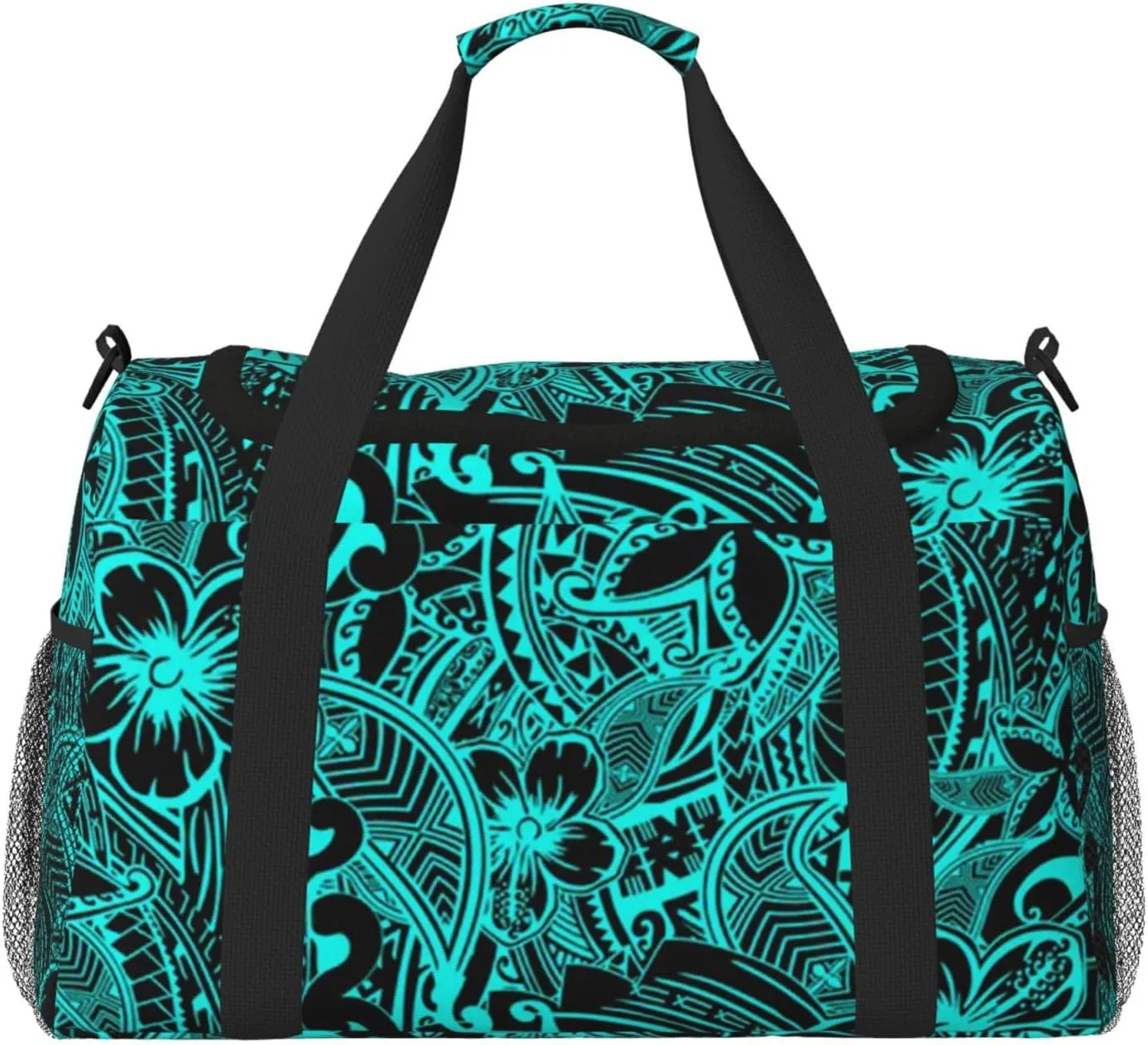 Hawaiian Polynesian Teal Tribal Travel Duffel Bag Men'S Women Gym Bag For Travel Gym Weekend Weekender Bag