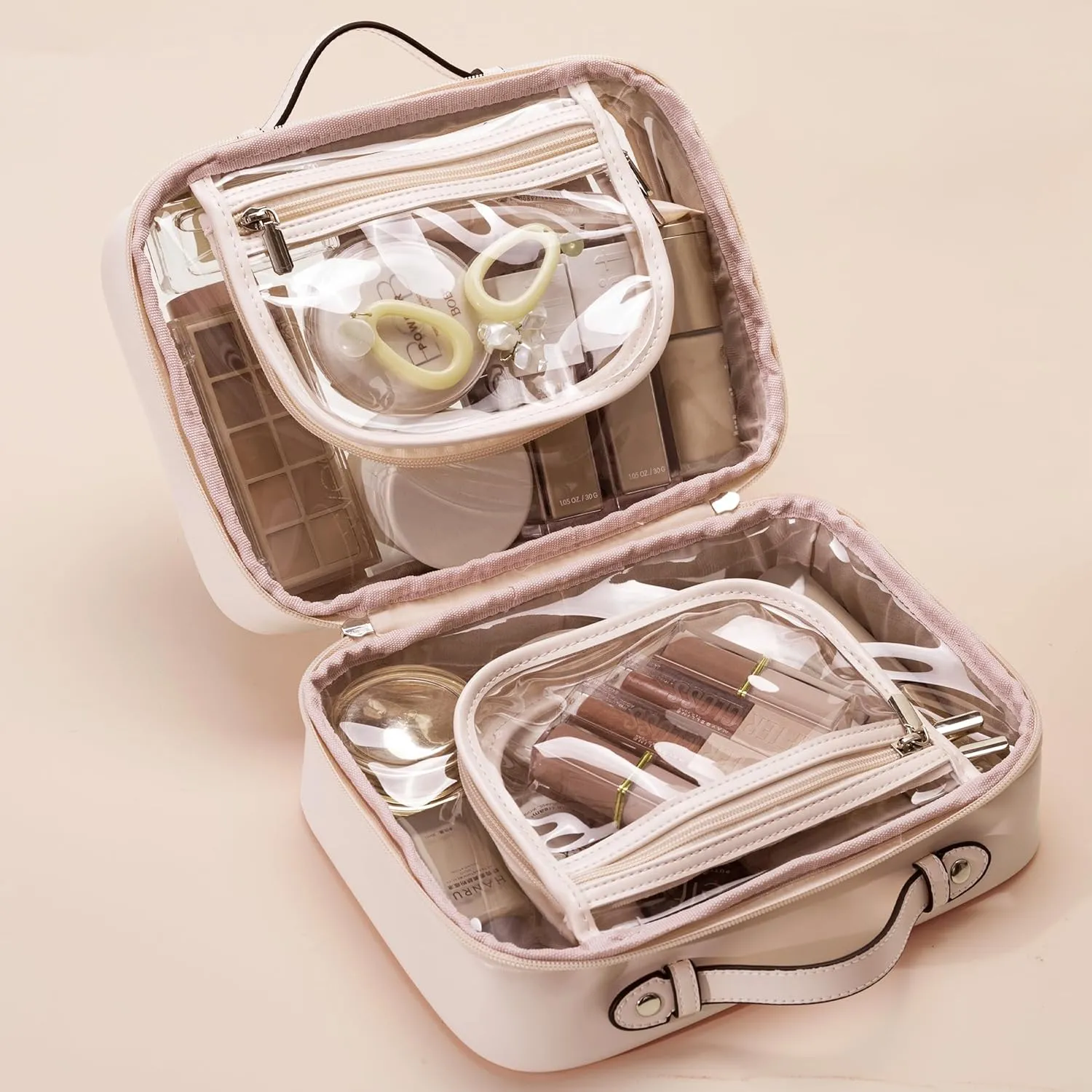HBselect TSA Approved Toiletry Bag, Clear Makeup Bag Travel Toiletry Bag for Women Girls, Portable Waterproof Makeup Bag Organizer Cosmetic Bag Travel Accessories Essentials (Large Pink)