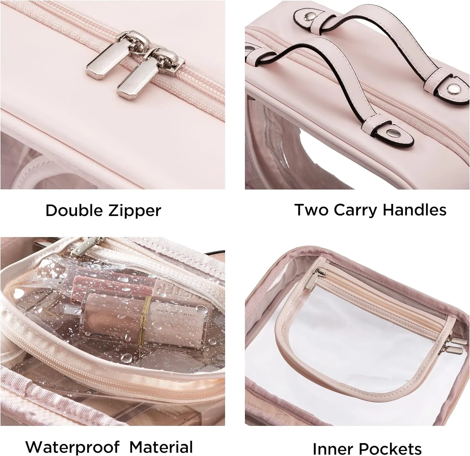 HBselect TSA Approved Toiletry Bag, Clear Makeup Bag Travel Toiletry Bag for Women Girls, Portable Waterproof Makeup Bag Organizer Cosmetic Bag Travel Accessories Essentials (Large Pink)