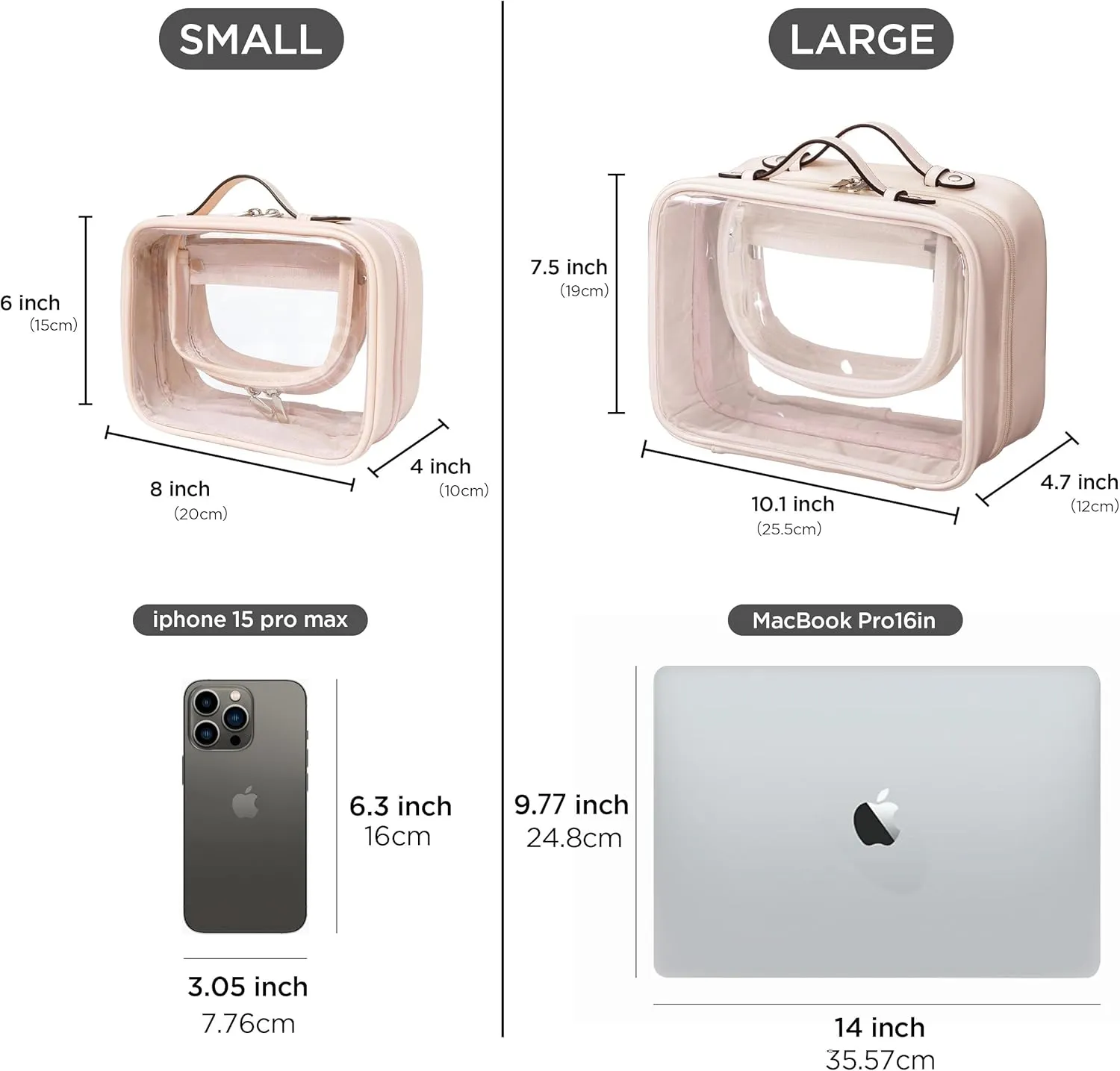 HBselect TSA Approved Toiletry Bag, Clear Makeup Bag Travel Toiletry Bag for Women Girls, Portable Waterproof Makeup Bag Organizer Cosmetic Bag Travel Accessories Essentials (Large Pink)