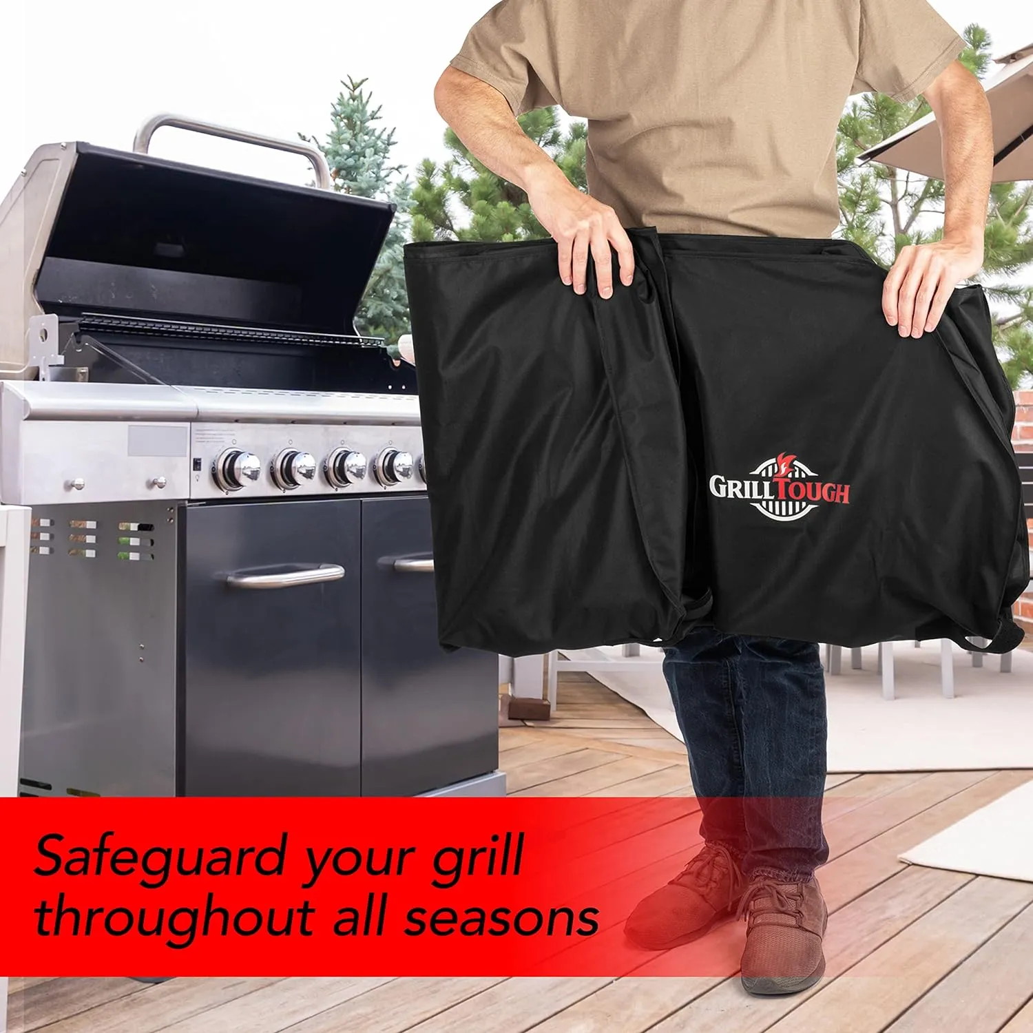 Heavy Duty BBQ Grill Cover for Outdoor Grill, 52 Inch – Waterproof, Weather Resistant, UV & Fade Resistant with Adjustable Straps – Gas Grill Cover for Weber, Genesis, Charbroil, etc. Black