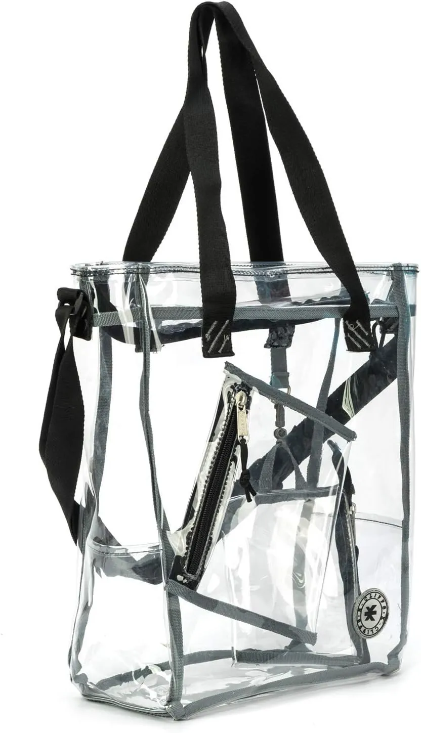 Heavy Duty Clear Tote Bag Quality See Through Messenger Bags with Zipper Durable Transparent Handbag with Cosmetic Pouch