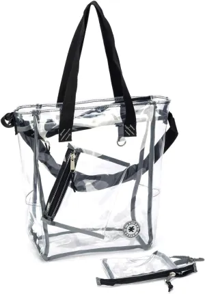 Heavy Duty Clear Tote Bag Quality See Through Messenger Bags with Zipper Durable Transparent Handbag with Cosmetic Pouch