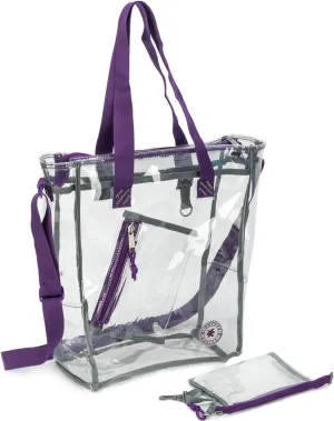 Heavy Duty Clear Tote Bag Quality See Through Messenger Bags with Zipper Durable Transparent Handbag with Cosmetic Pouch