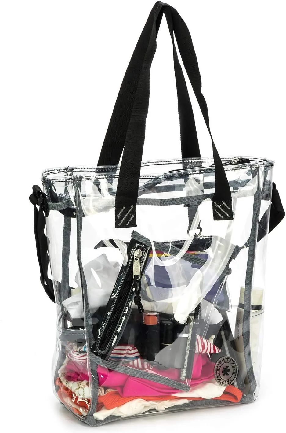 Heavy Duty Clear Tote Bag Quality See Through Messenger Bags with Zipper Durable Transparent Handbag with Cosmetic Pouch