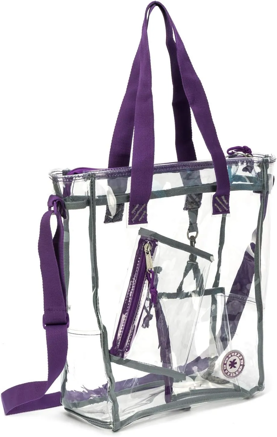Heavy Duty Clear Tote Bag Quality See Through Messenger Bags with Zipper Durable Transparent Handbag with Cosmetic Pouch