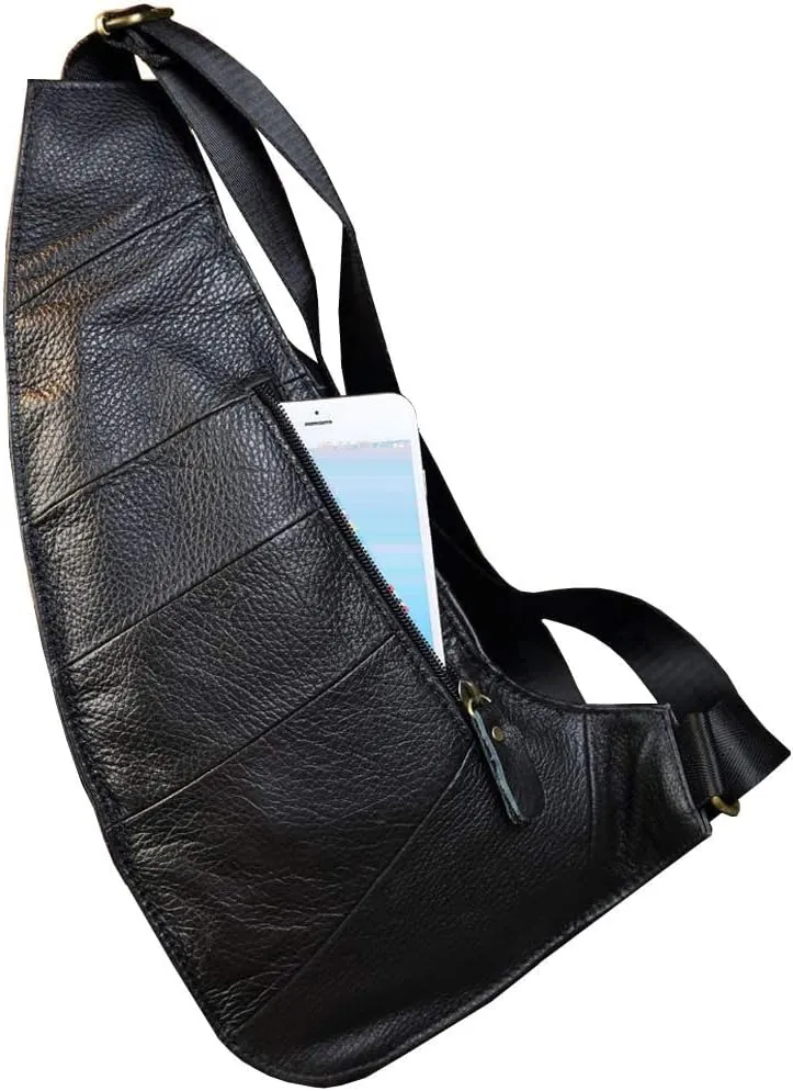 Hebetag Leather Sling Bag Crossbody Backpack for Men Women Travel Outdoor Camping