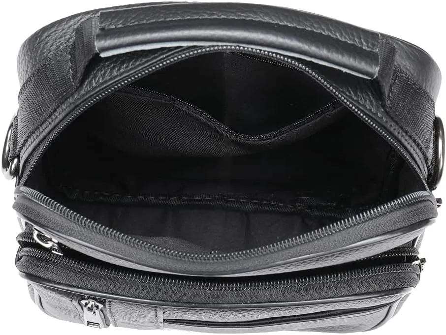Hebetag Small Leather Sling Shoulder Bag Messenger Pack for Men Women Outdoor Travel Business