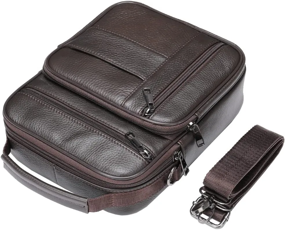 Hebetag Small Leather Sling Shoulder Bag Messenger Pack for Men Women Outdoor Travel Business