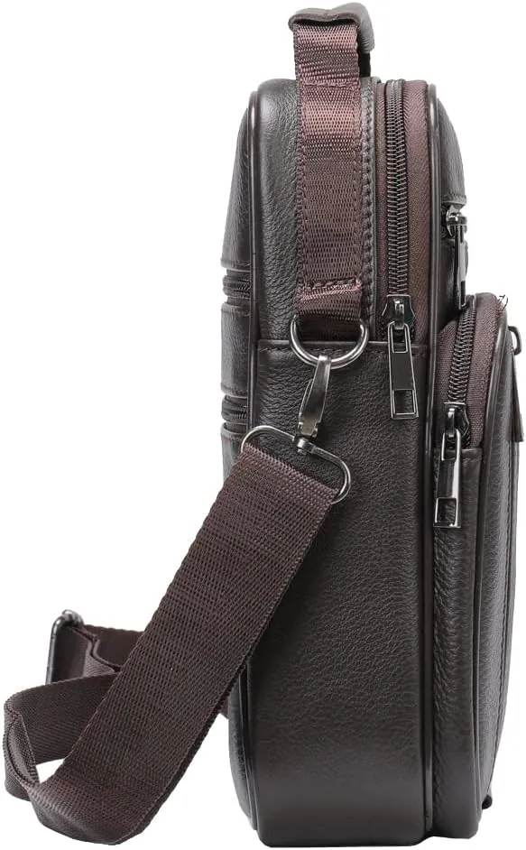 Hebetag Small Leather Sling Shoulder Bag Messenger Pack for Men Women Outdoor Travel Business