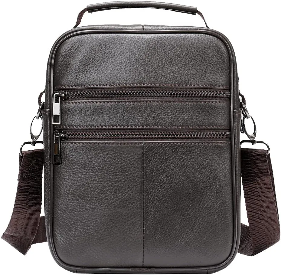 Hebetag Small Leather Sling Shoulder Bag Messenger Pack for Men Women Outdoor Travel Business