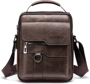 Hebetag Small Leather Sling Shoulder Bag Messenger Pack for Men Women Outdoor Travel Business