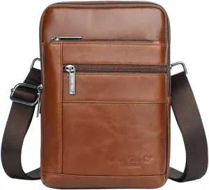Hebetag Small Leather Sling Shoulder Bag Messenger Pack for Men Women Outdoor Travel Business