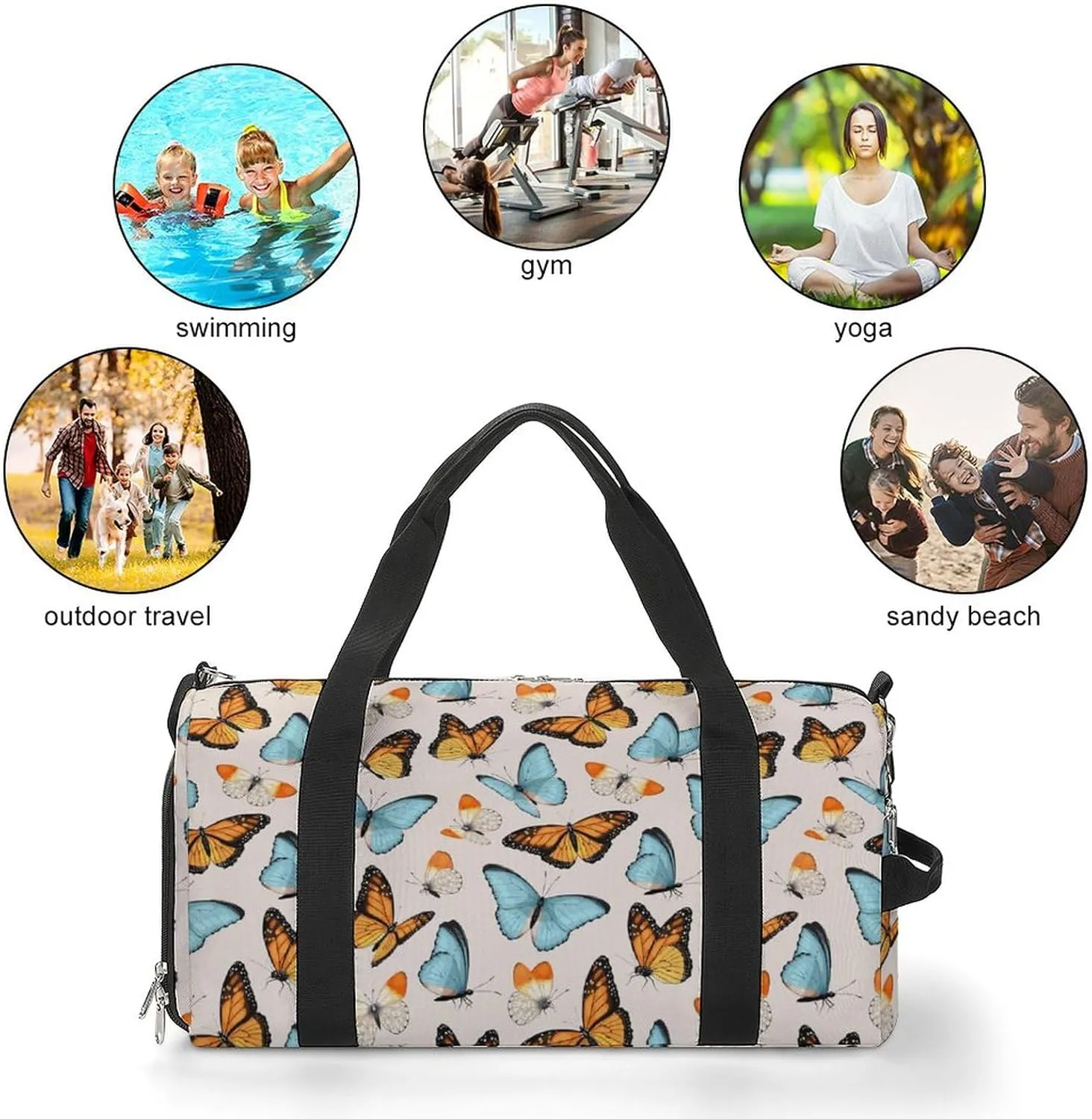 High Detailed Tropic Butterfly Sports Tote Gym Bag for Women Men, Overnight Bag with Shoe Compartment Water Resistant
