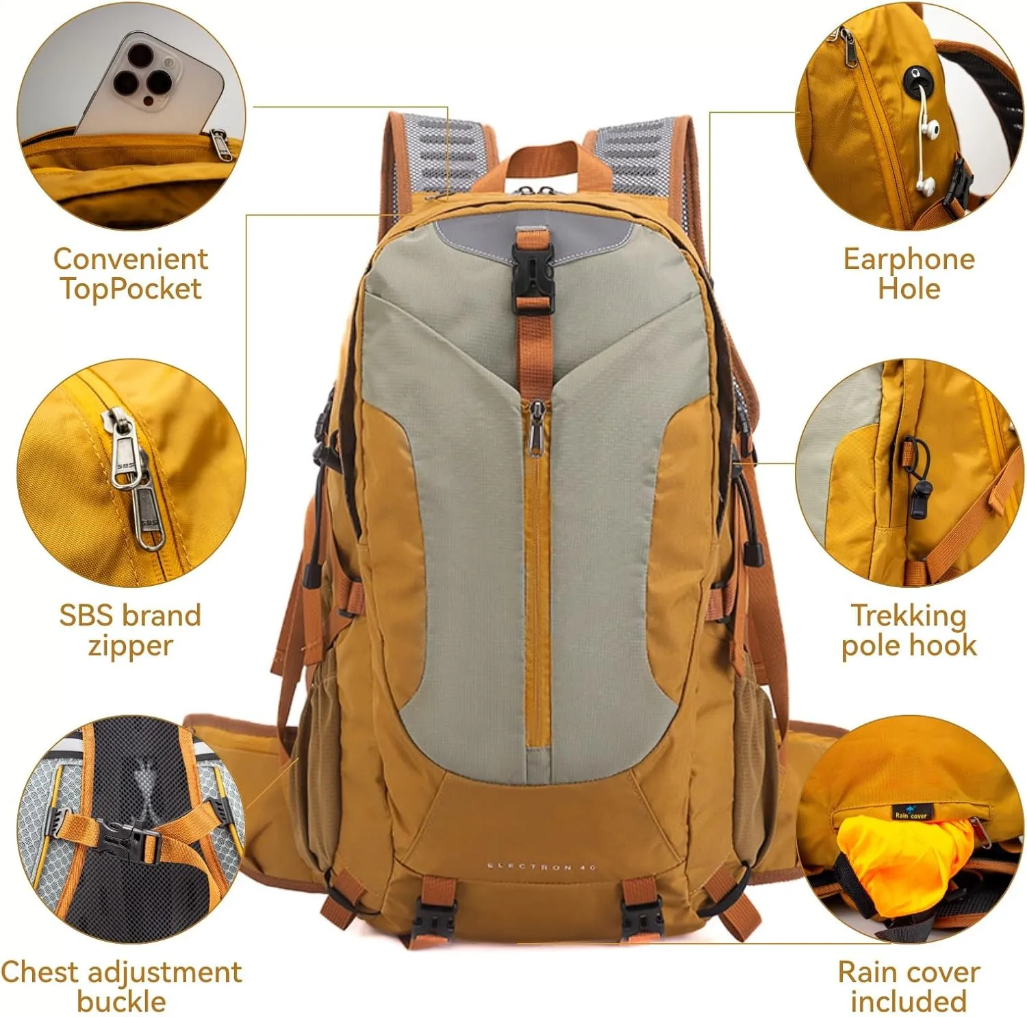 Hiking Backpack 40L, Waterproof Hiking Backpack with Rain Cover, Large Camping Bag Outdoor Sport Travel Daypack