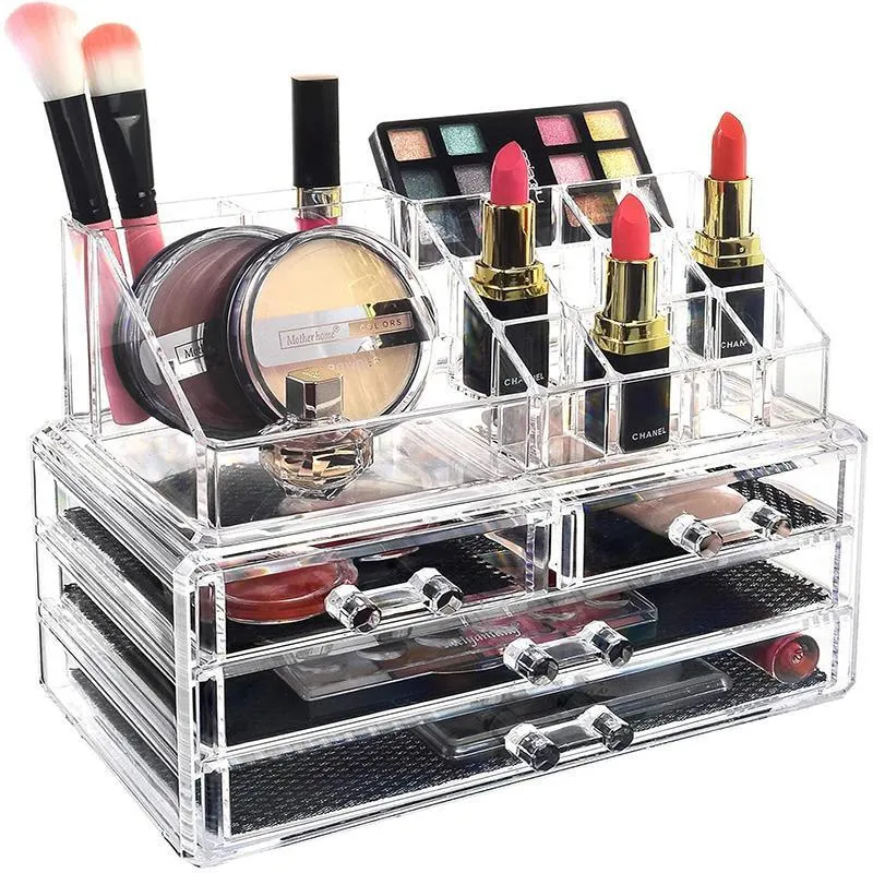 Holder Cosmetic Makeup Organiser 4 Drawer Storage Jewellery Box Clear Acrylic