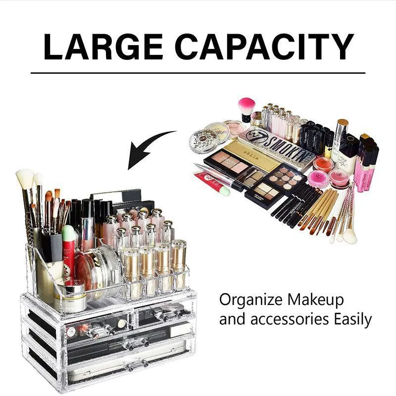 Holder Cosmetic Makeup Organiser 4 Drawer Storage Jewellery Box Clear Acrylic