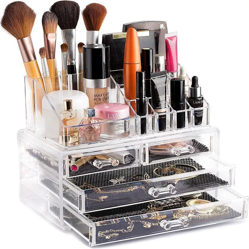 Holder Cosmetic Makeup Organiser 4 Drawer Storage Jewellery Box Clear Acrylic