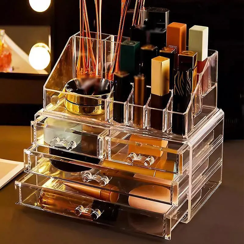 Holder Cosmetic Makeup Organiser 4 Drawer Storage Jewellery Box Clear Acrylic
