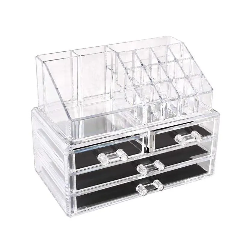 Holder Cosmetic Makeup Organiser 4 Drawer Storage Jewellery Box Clear Acrylic