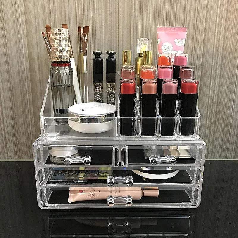 Holder Cosmetic Makeup Organiser 4 Drawer Storage Jewellery Box Clear Acrylic
