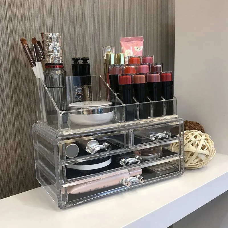 Holder Cosmetic Makeup Organiser 4 Drawer Storage Jewellery Box Clear Acrylic