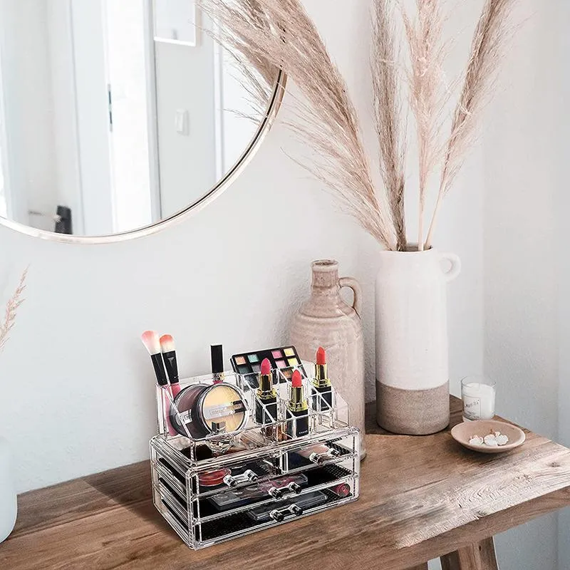 Holder Cosmetic Makeup Organiser 4 Drawer Storage Jewellery Box Clear Acrylic