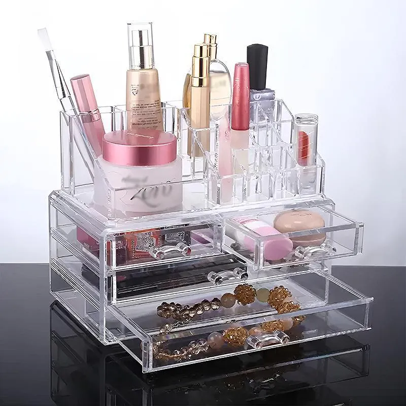 Holder Cosmetic Makeup Organiser 4 Drawer Storage Jewellery Box Clear Acrylic