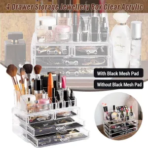 Holder Cosmetic Makeup Organiser 4 Drawer Storage Jewellery Box Clear Acrylic