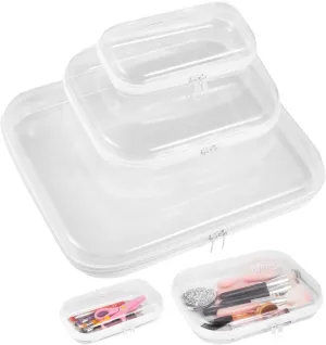 Homaisson Clear Hard Shell Zipper Case 3 Pcs - Transparent Hard Pouches 3 Sizes, Double Zippered Hard Shell Bags, Portable Zipper Organizer Bins, Waterproof Cosmetic Makeup Bags for Snacks, Toys