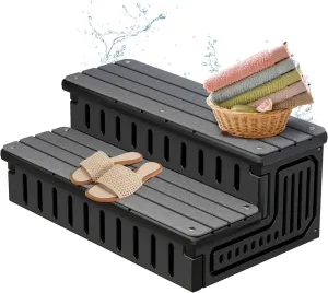 Hot Tub Steps with Removable Fabric Cover - Heavy Duty HDPE Spa Stairs with Storage, Non-Slip, Waterproof & Easy to Clean–All-Weather Steps for SPA, RV, Pool or Porch
