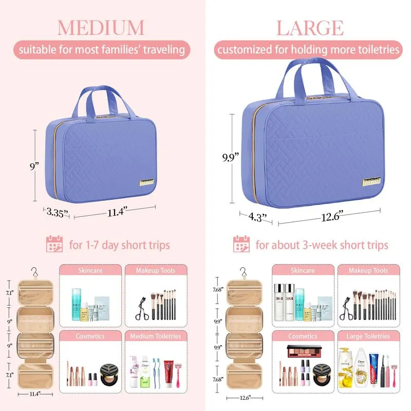 HOTOR Travel Toiletry Bag w/Hanging Hook - Spacious Toiletry Bag Essentials for Women & Men, Makeup Bag/Big Comparment, Waterproof for Travel Accessories, Medium, Aegean-Blue