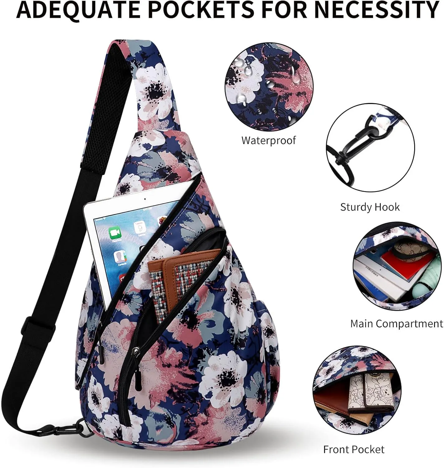 HUA ANGEL Crossbody Sling Bag for Men & Women Lightweight Waterproof Chest Shoulder Bag for Travel Hiking & Everyday Use