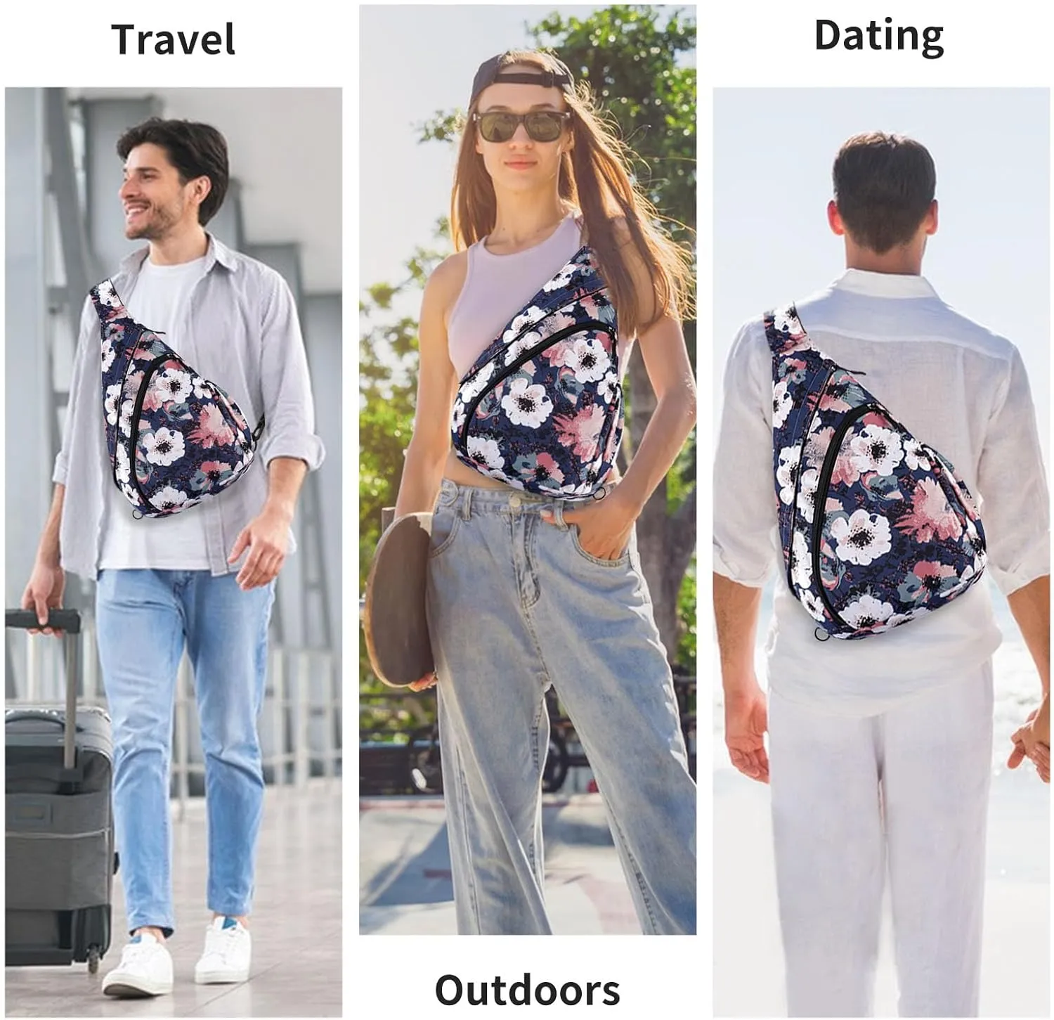 HUA ANGEL Crossbody Sling Bag for Men & Women Lightweight Waterproof Chest Shoulder Bag for Travel Hiking & Everyday Use