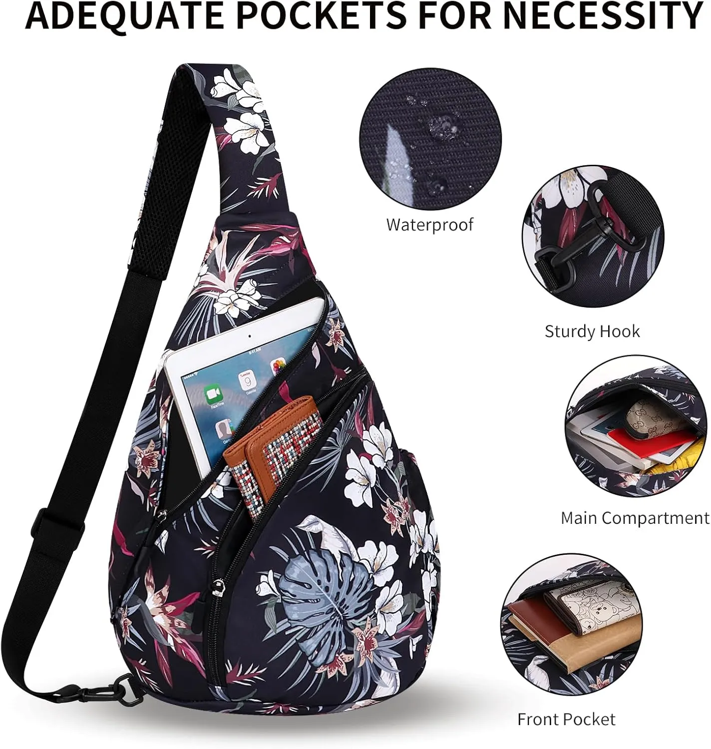 HUA ANGEL Crossbody Sling Bag for Men & Women Lightweight Waterproof Chest Shoulder Bag for Travel Hiking & Everyday Use