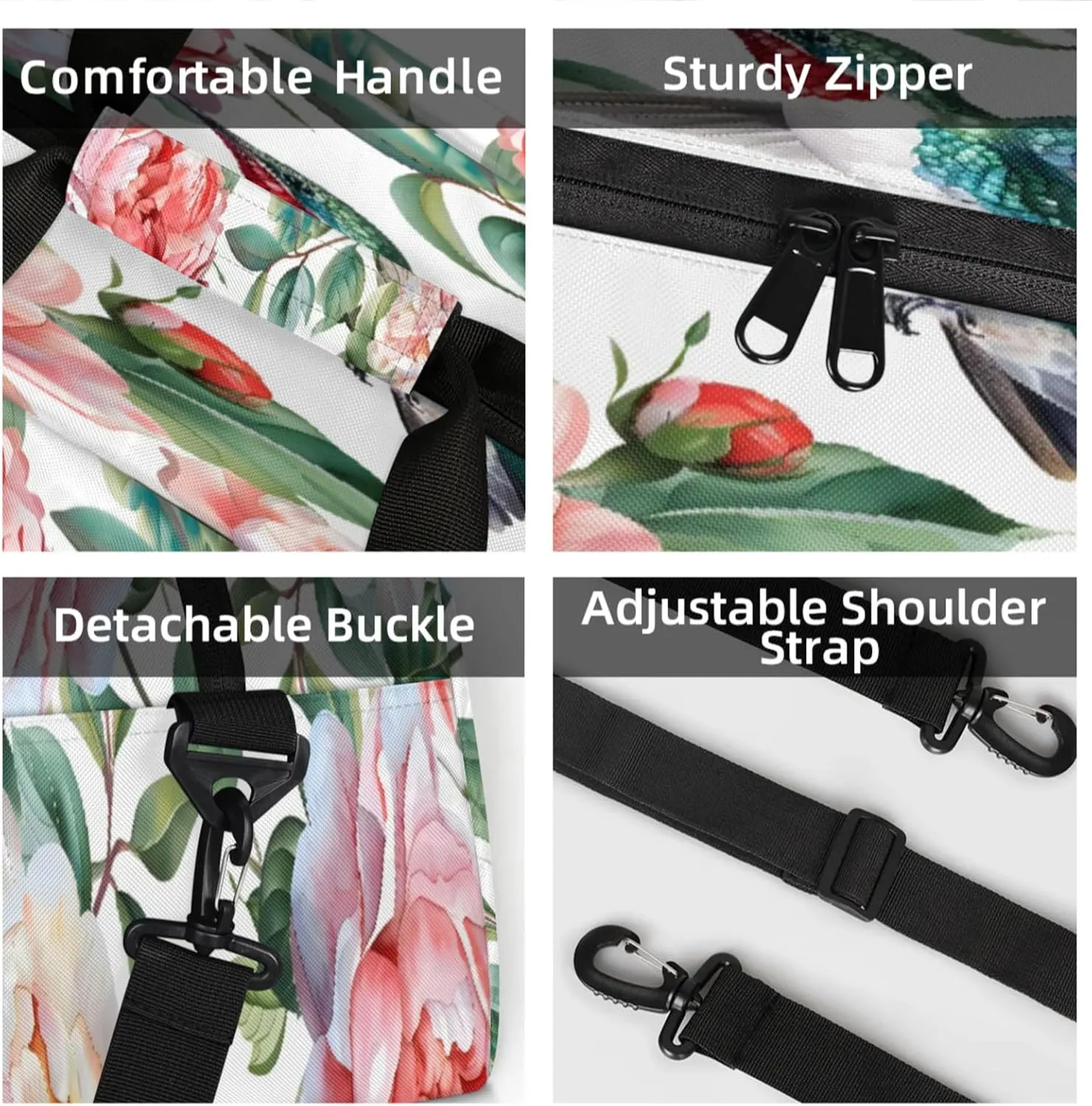 Hummingbird Floral Small Gym Bag 18 inch Carry On Duffel Bag for Weekender Travel Sports Workout Yoga Gymnastics Dance Ballet