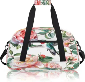 Hummingbird Floral Small Gym Bag 18 inch Carry On Duffel Bag for Weekender Travel Sports Workout Yoga Gymnastics Dance Ballet