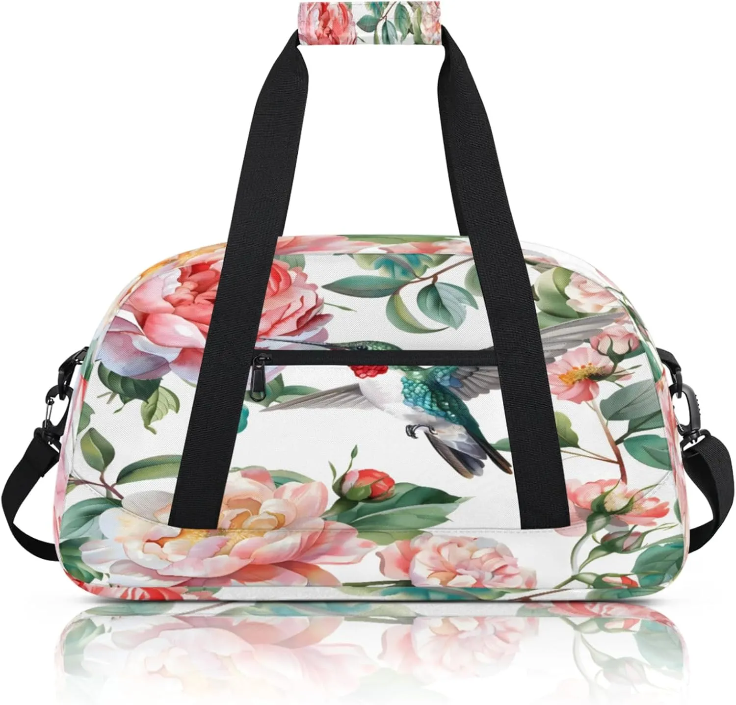 Hummingbird Floral Small Gym Bag 18 inch Carry On Duffel Bag for Weekender Travel Sports Workout Yoga Gymnastics Dance Ballet