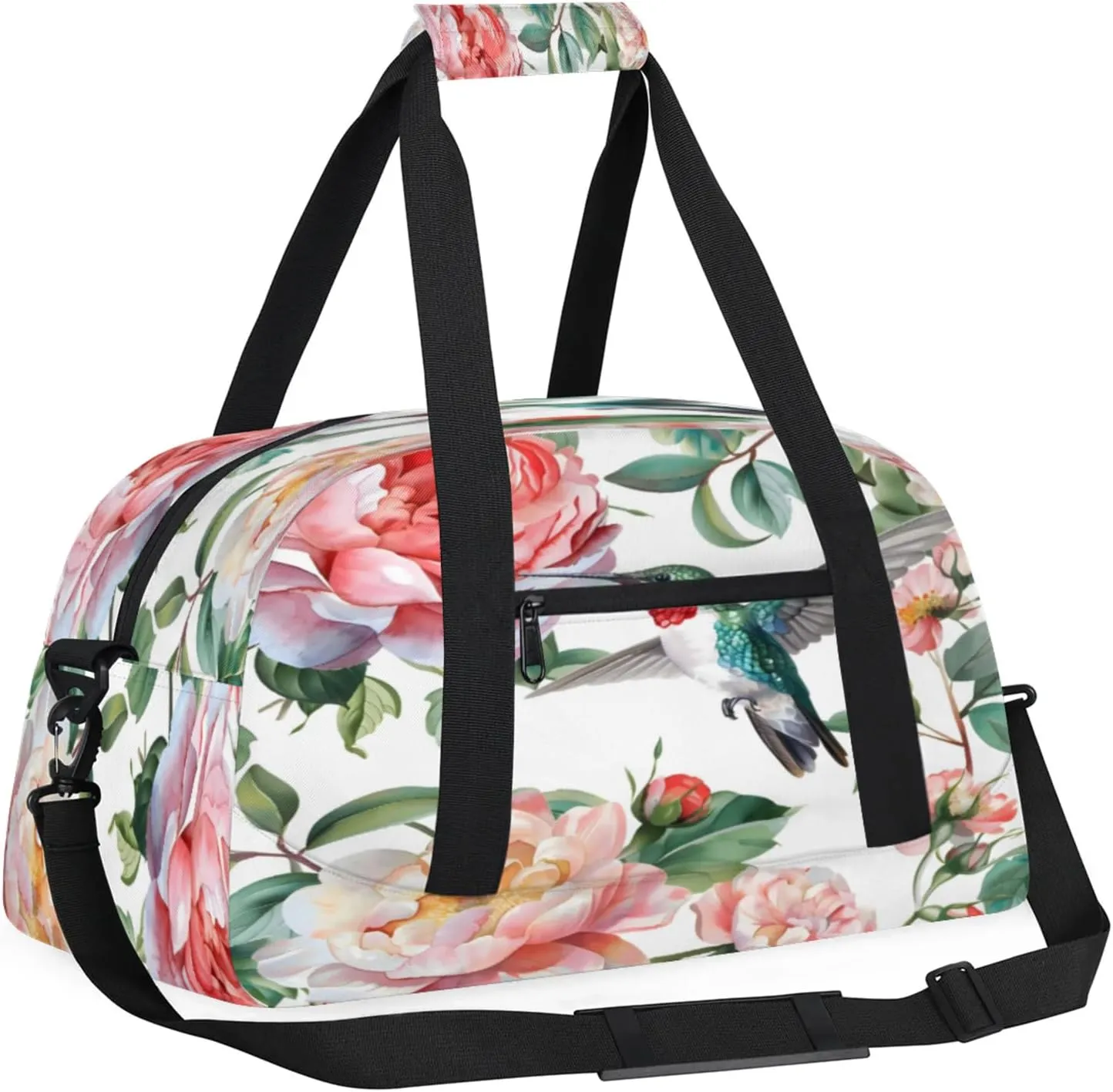 Hummingbird Floral Small Gym Bag 18 inch Carry On Duffel Bag for Weekender Travel Sports Workout Yoga Gymnastics Dance Ballet