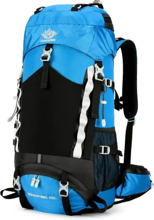 HXBER 60L Waterproof Hiking Backpack Camping Travel Daypack with Rain Cover for Camping Hiking Travel