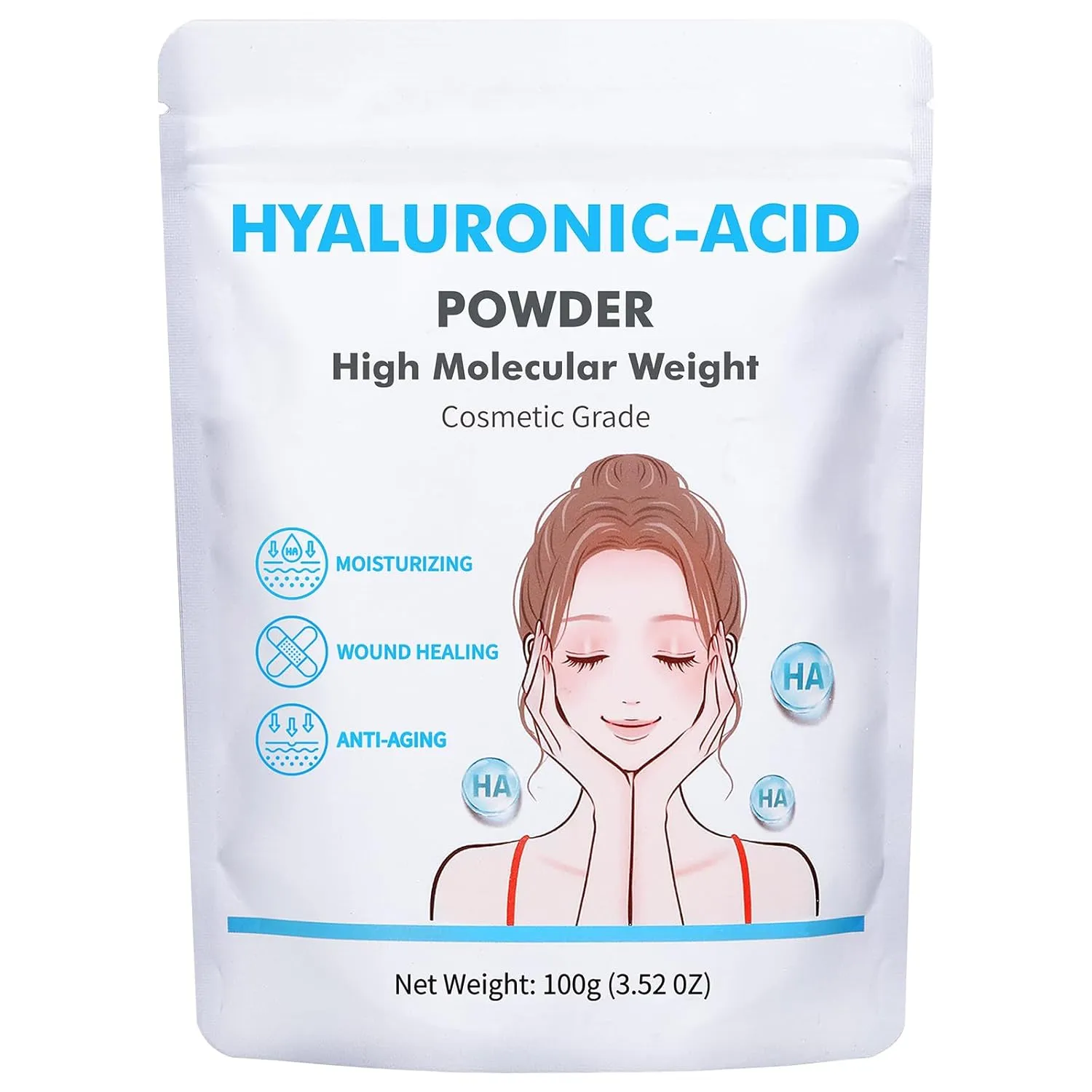 Hyaluronic Acid Powder, Skin Hydration & Firming, 100g Vegan Cosmetics Grade for DIY Serums, Anti-Aging & Natural Moisturizer, Hyaluronic Acid Powder for Skincare, Water Soluble (3.52 oz)