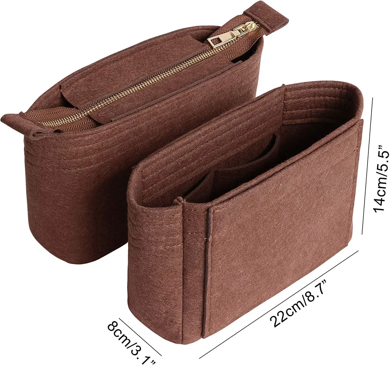 HyFanStr Felt Insert Bag Organizer with Zipper, Small Handbag Purse Organizer Tote Liner Pouch for Women, 2 Piece Set …