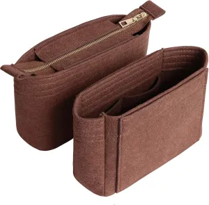 HyFanStr Felt Insert Bag Organizer with Zipper, Small Handbag Purse Organizer Tote Liner Pouch for Women, 2 Piece Set …